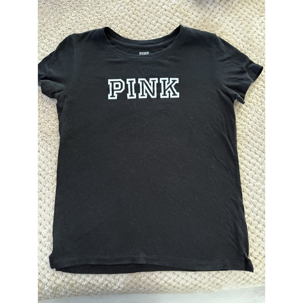 Victoria's Secret VS PINK Short Sleeve T-Shirt Logo Black Medium M